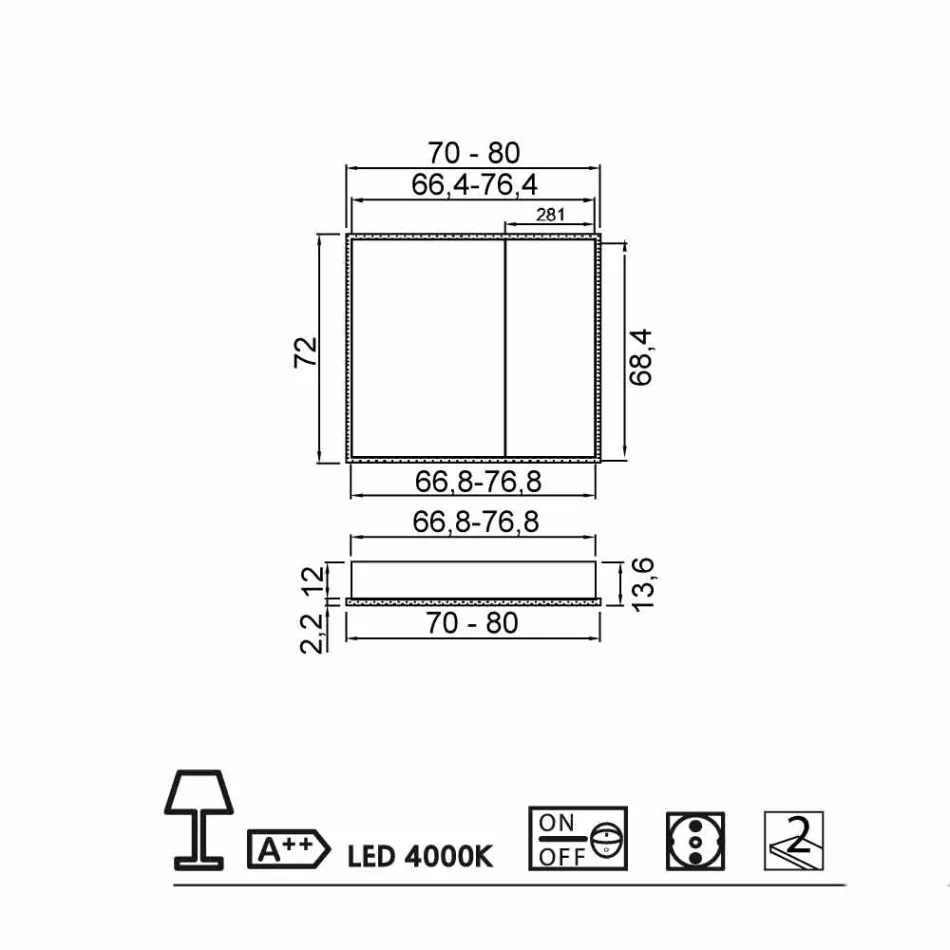 espejo de pared 2 puertas de los contenedores modernos, iluminación LED, Adele Viadurini