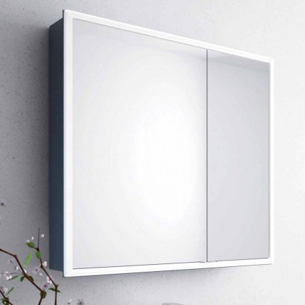 espejo de pared 2 puertas de los contenedores modernos, iluminación LED, Adele Viadurini