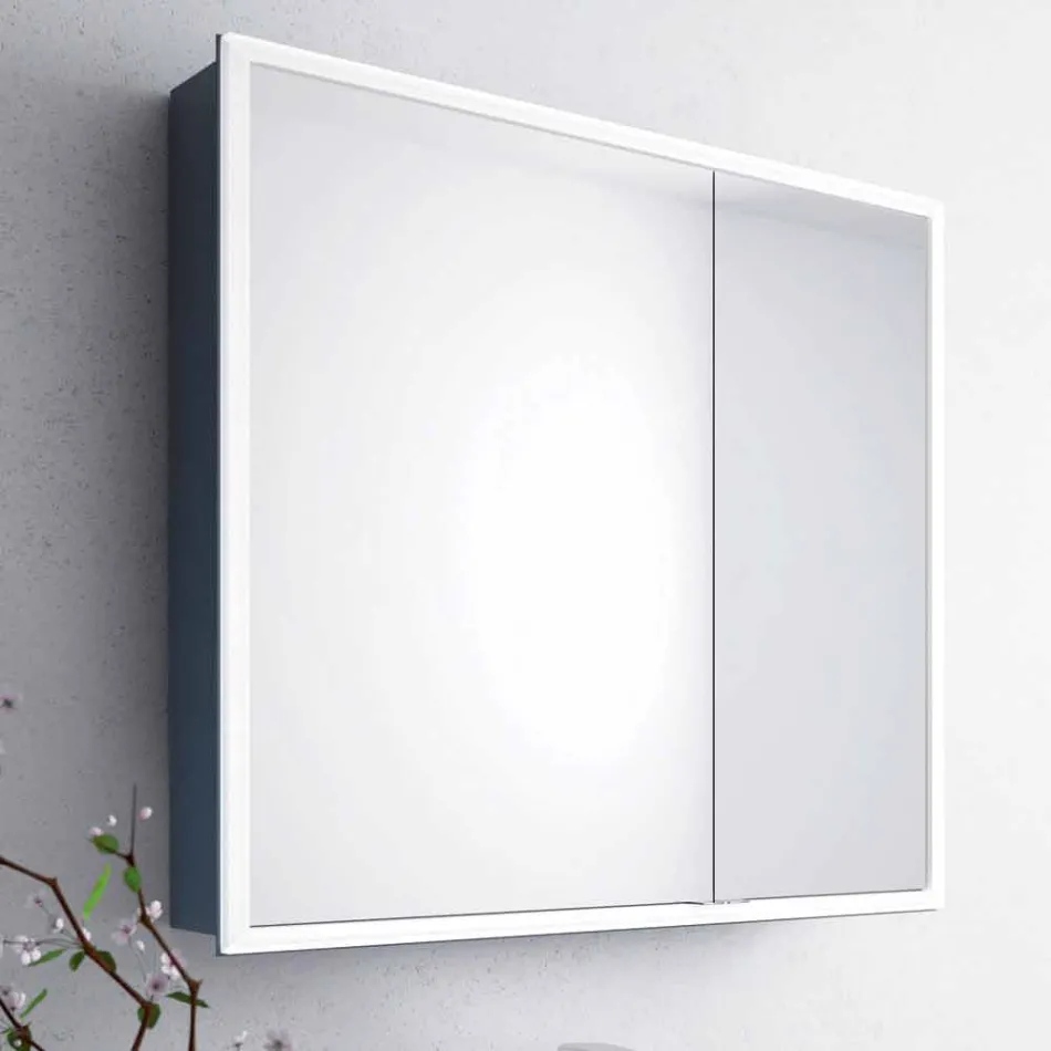 espejo de pared 2 puertas de los contenedores modernos, iluminación LED, Adele Viadurini