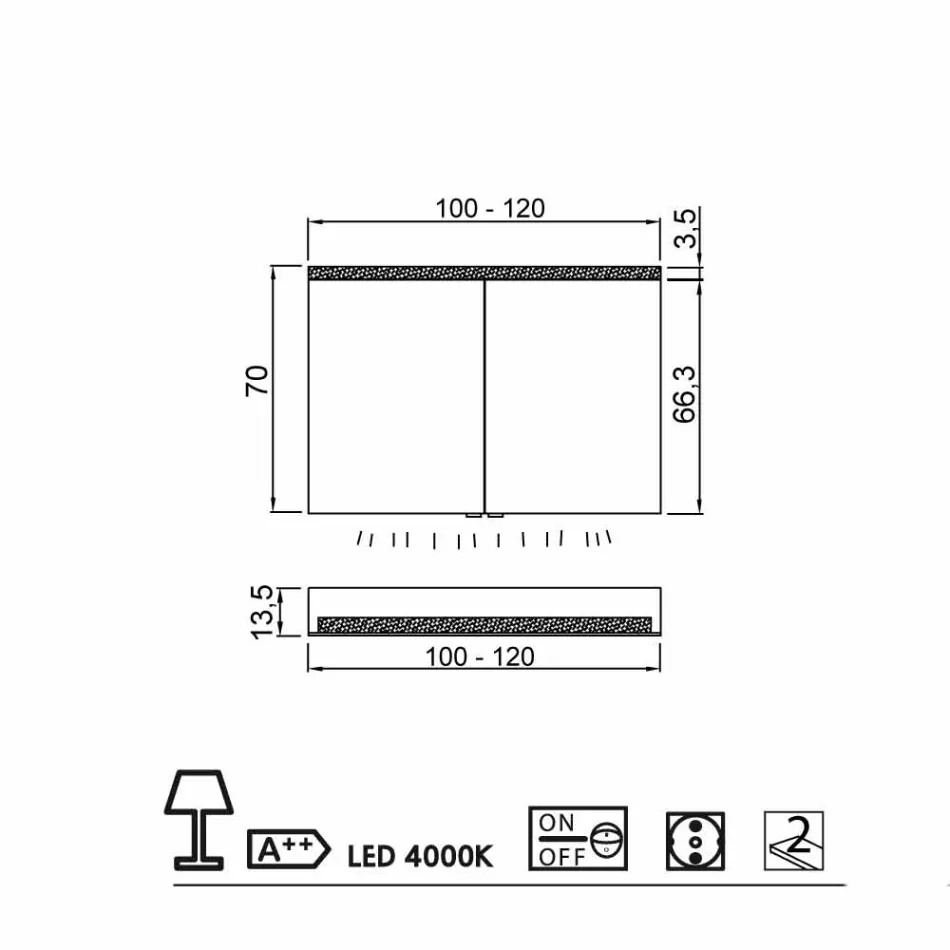 armario con espejo de baño con bañera LED con 2 puertas, diseño moderno, Carol Viadurini