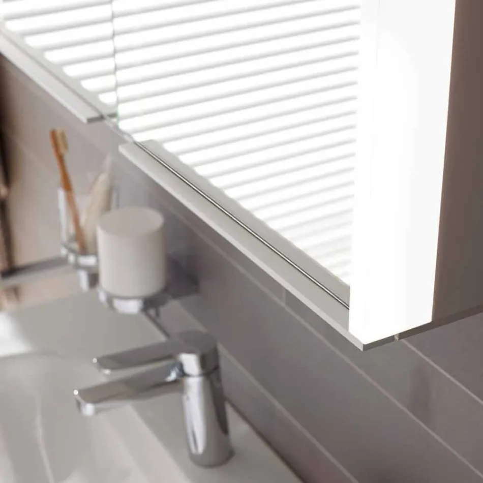 Mueble moderno con espejo empotrado en aluminio pintado plateado - Demon Viadurini