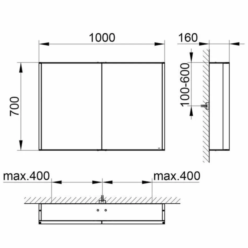 Espejo de pared de aluminio con iluminación LED - Demon Viadurini