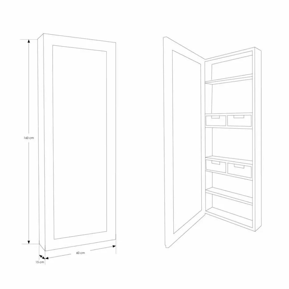 Espejo de pared de teca con estantes y cajones internos - Ralio Viadurini