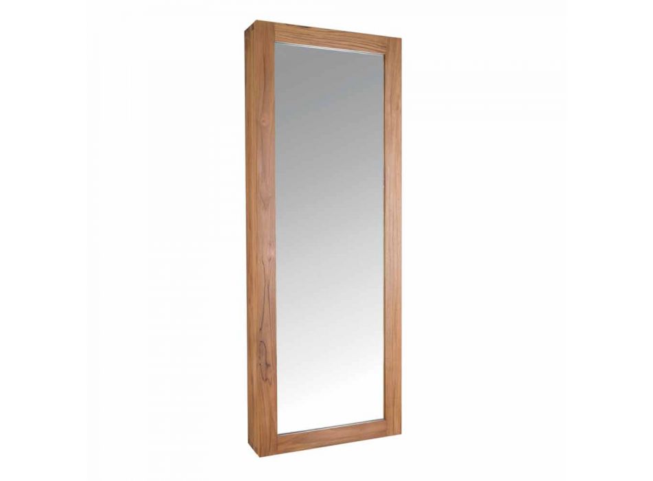 Espejo de pared de teca con estantes y cajones internos - Ralio Viadurini