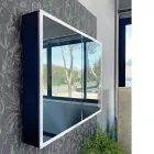 Contenedor de espejo de madera con espejo doble y luces Made in Italy - Darwin Viadurini