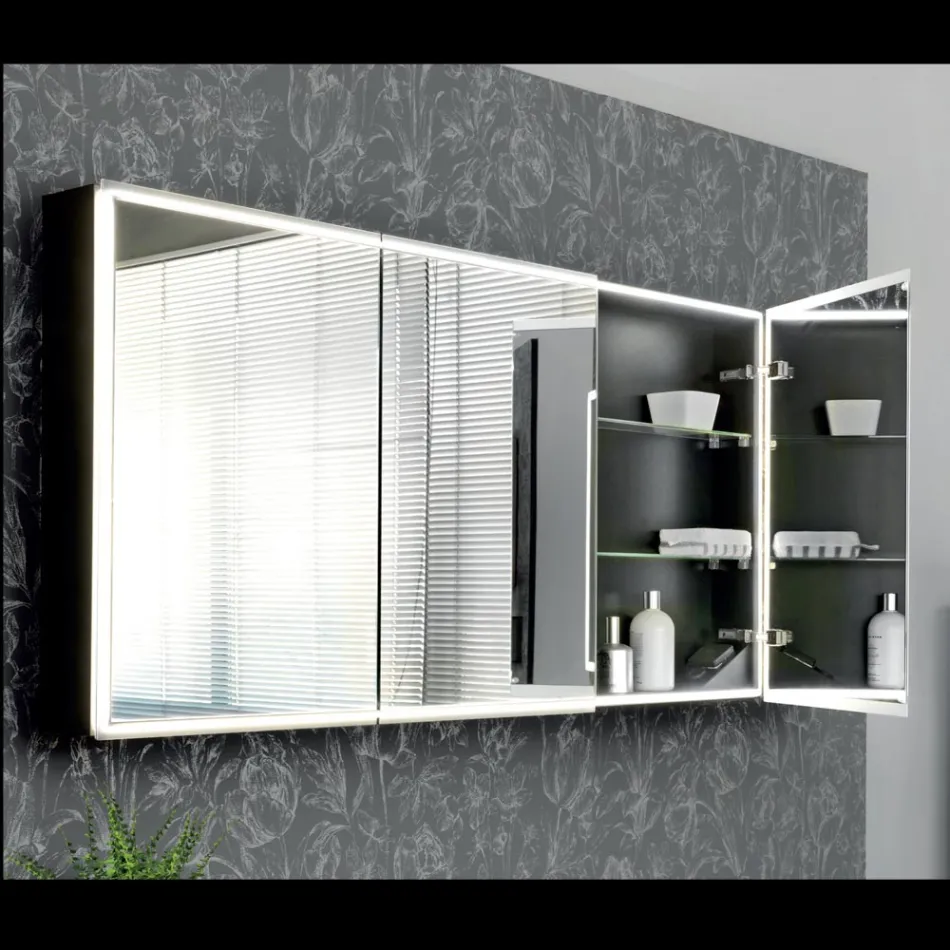 Contenedor de espejo de madera con espejo doble y luces Made in Italy - Darwin Viadurini