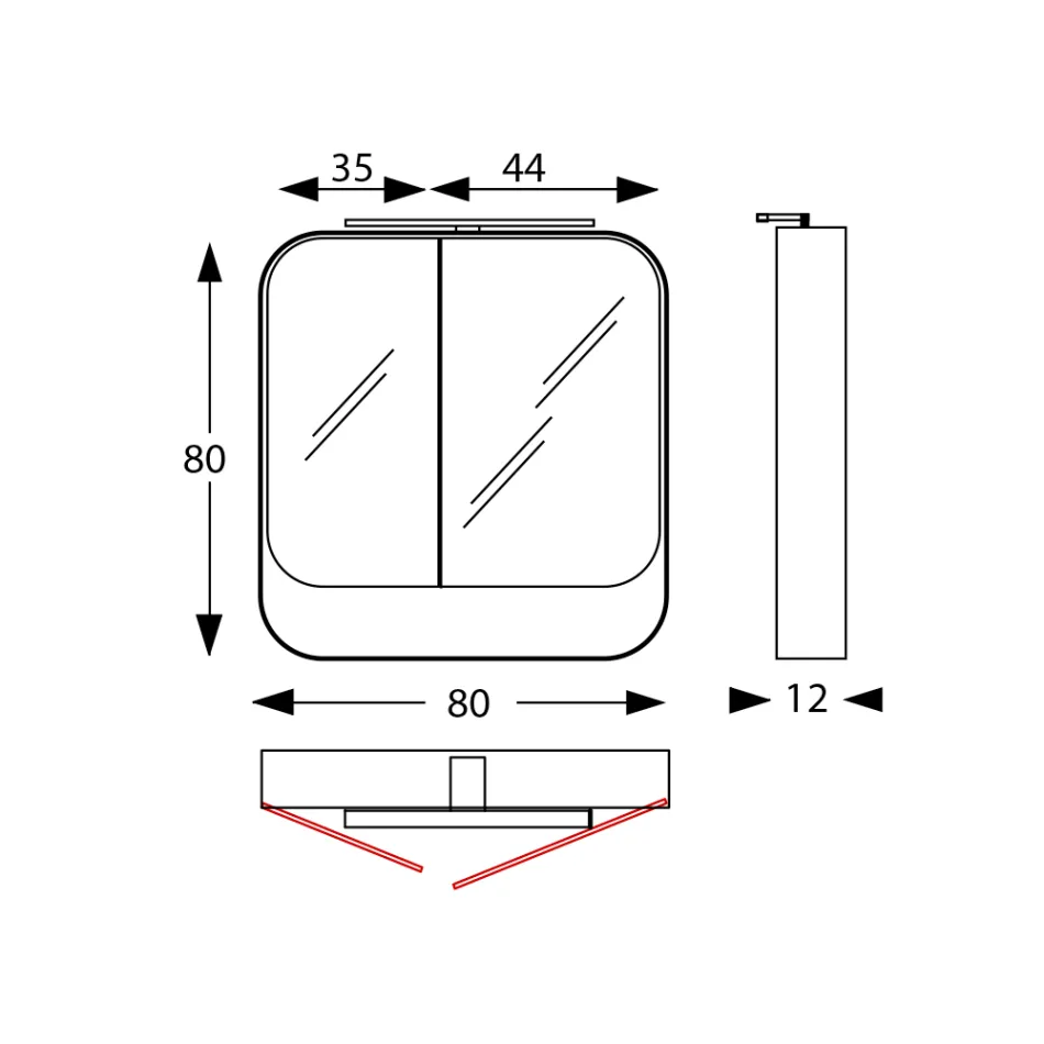 Contenedor de espejo de metal con puertas de doble espejo y luces Made in Italy - Galileo Viadurini