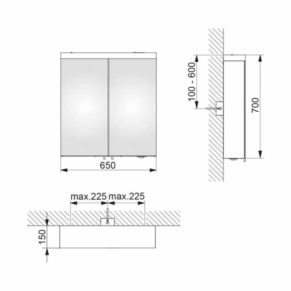 Espejo contenedor moderno con 2 puertas en aluminio pintado plateado - Alfio Viadurini