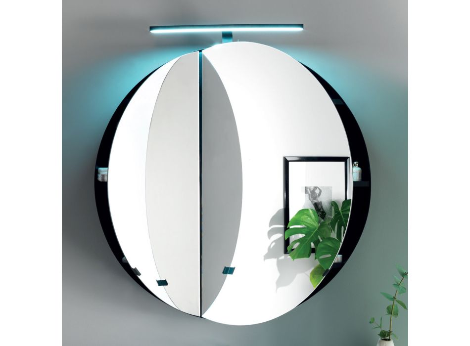 Contenedor de espejo redondo de metal con espejo doble Made in Italy - Charles Viadurini