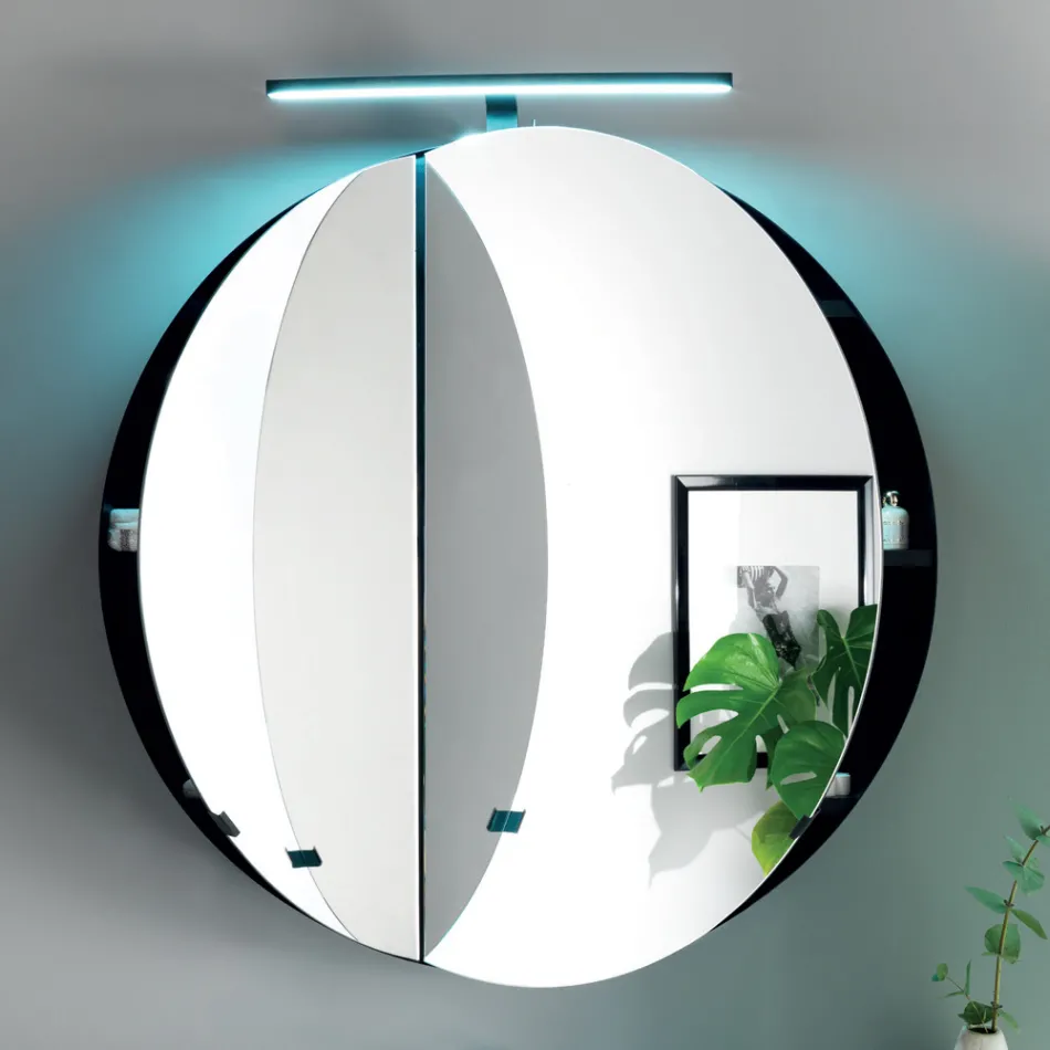 Contenedor de espejo redondo de metal con espejo doble Made in Italy - Charles Viadurini