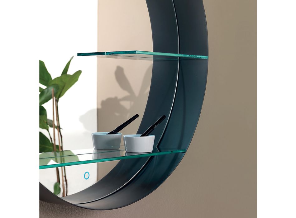 Espejo de baño de metal con 2 estantes de cristal Made in Italy - Einstein Viadurini