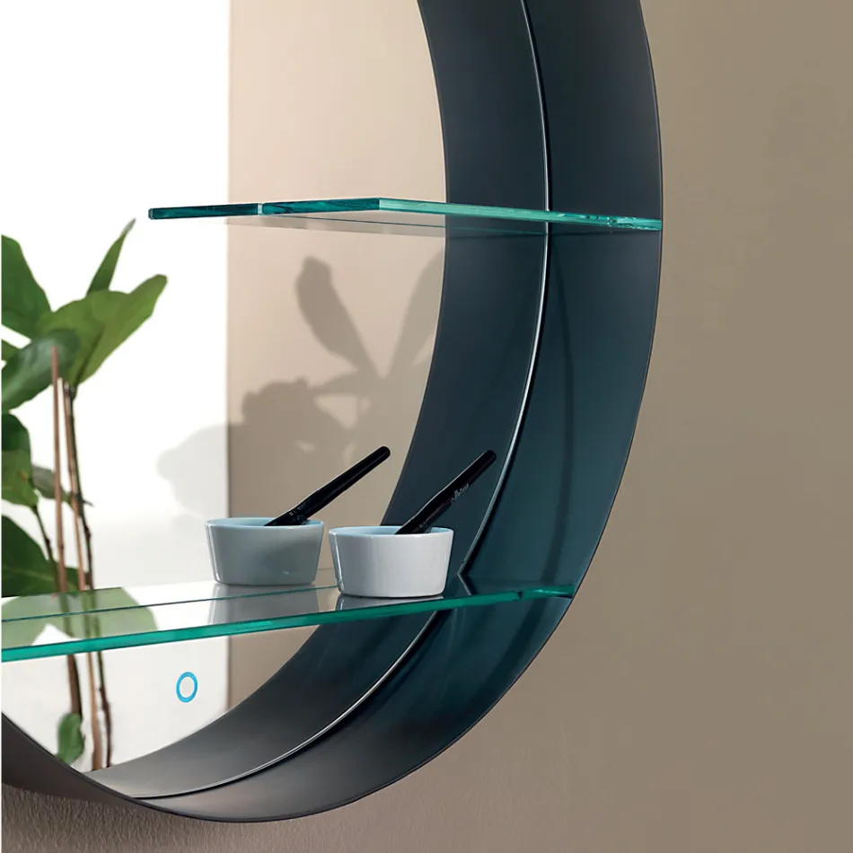 Espejo de baño de metal con 2 estantes de cristal Made in Italy - Einstein Viadurini