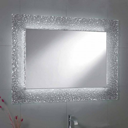 Espejo del baño moderno con marco de vidrio decorativo y luces LED Tara Viadurini