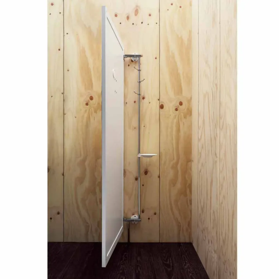 Espejo de pared con puerta que se abre y percheros Made in Italy - Boro Viadurini