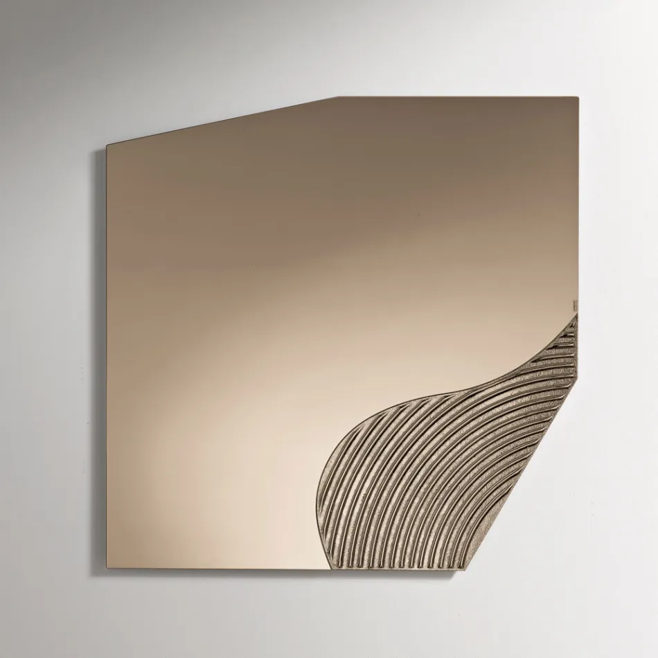 Espejo de pared Lirion con inserto a rayas bicolor, fabricado en Italia. Viadurini