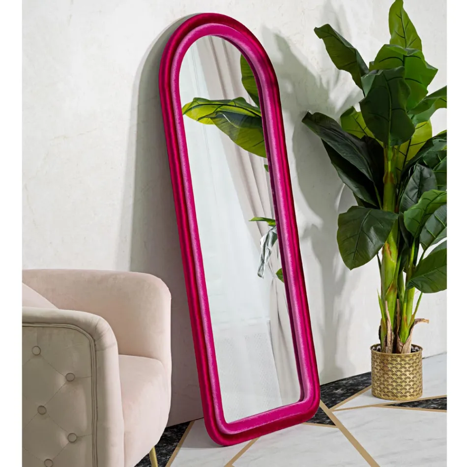Espejo de pared de MDF revestido de terciopelo con tapa arqueada - Jessica Viadurini