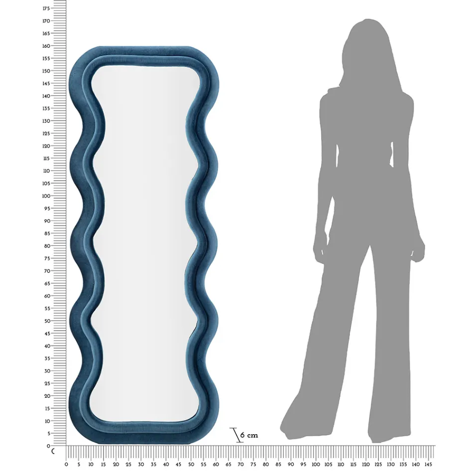 Espejo de pared en MDF revestido en terciopelo con líneas onduladas - Sheldon Viadurini