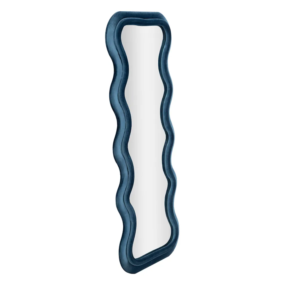 Espejo de pared en MDF revestido en terciopelo con líneas onduladas - Sheldon Viadurini