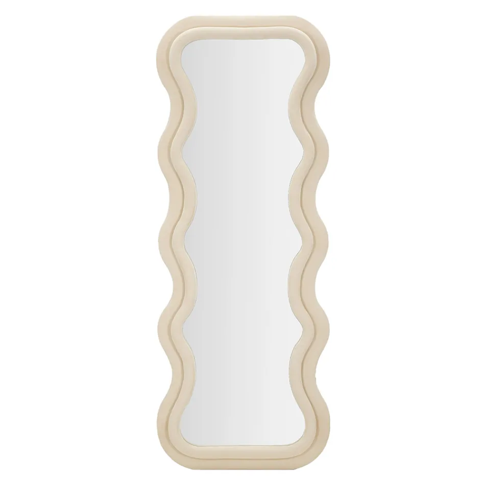 Espejo de pared en MDF revestido en terciopelo con líneas onduladas - Sheldon Viadurini