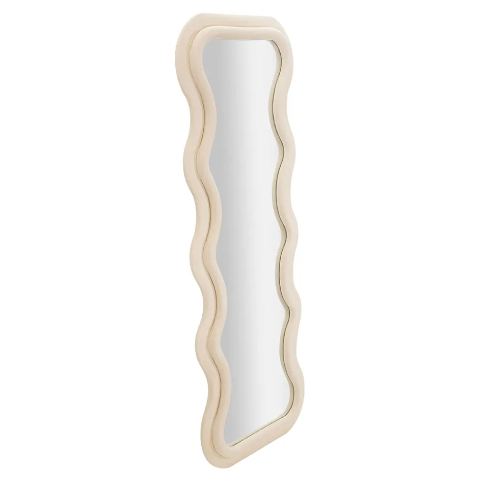 Espejo de pared en MDF revestido en terciopelo con líneas onduladas - Sheldon Viadurini