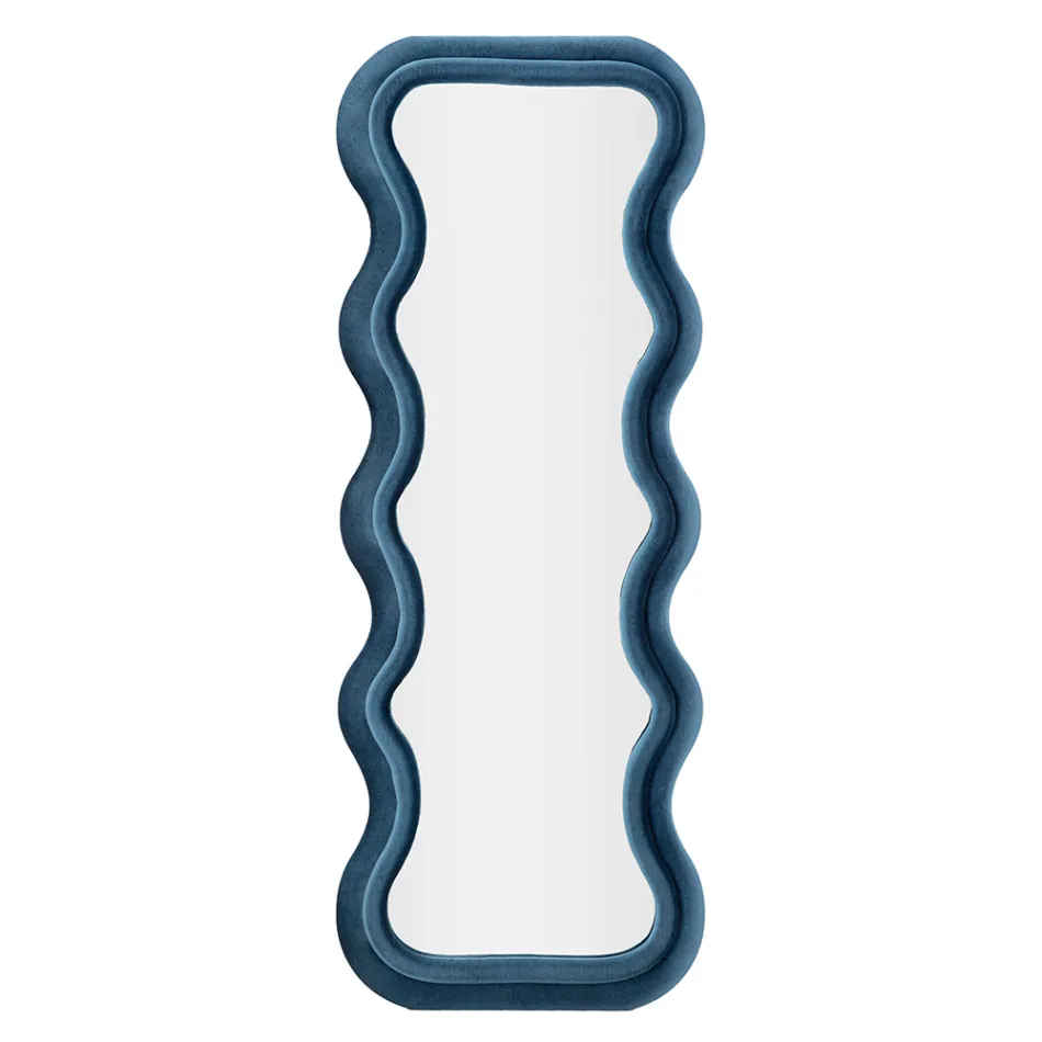 Espejo de pared en MDF revestido en terciopelo con líneas onduladas - Sheldon Viadurini