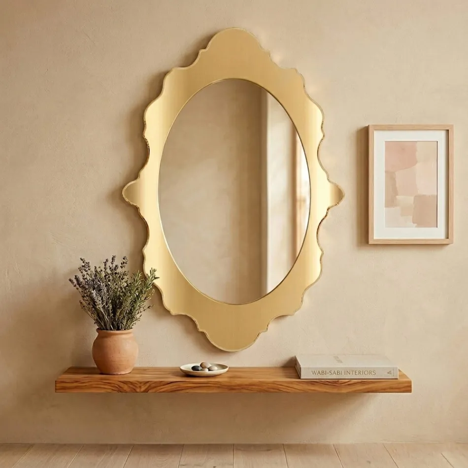 Espejo de pared de plexiglás con marco dorado o plateado, fabricado en Italia - Ariele Viadurini