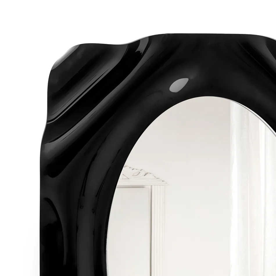 Espejo de pared Maelia de plexiglás negro con drapeado, fabricado en Italia. Viadurini
