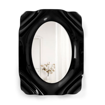 Espejo de pared Maelia de plexiglás negro con drapeado, fabricado en Italia. Viadurini