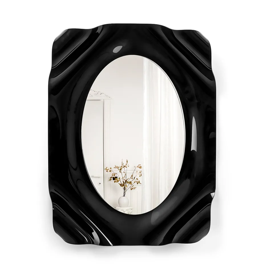 Espejo de pared Maelia de plexiglás negro con drapeado, fabricado en Italia. Viadurini