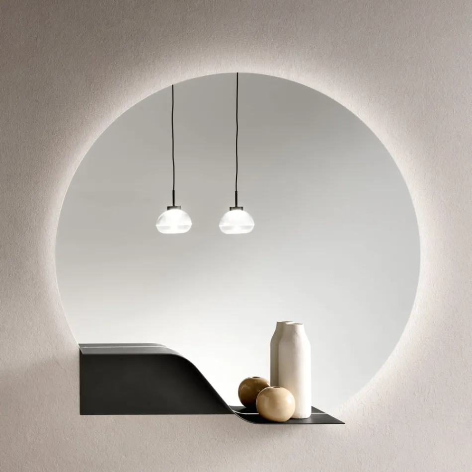 Espejo de pared retroiluminado con LED y marco de ABS, fabricado en Italia - Dafira Viadurini