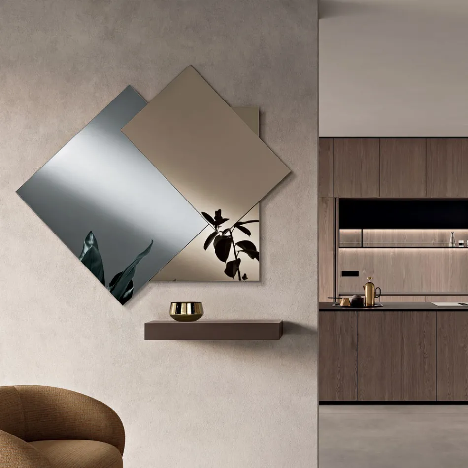 Espejo compuesto por 3 placas superpuestas, 2 de bronce y 1 ahumada - Armida Viadurini