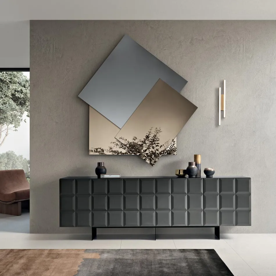 Espejo compuesto por 3 placas superpuestas, 2 de bronce y 1 ahumada - Armida Viadurini