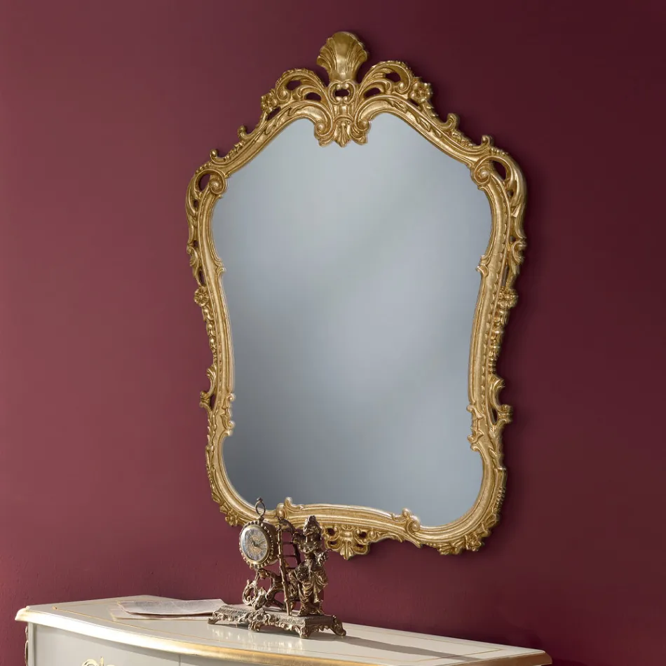 Espejo de madera con marco perforado en forma Made in Italy - Amazon Viadurini