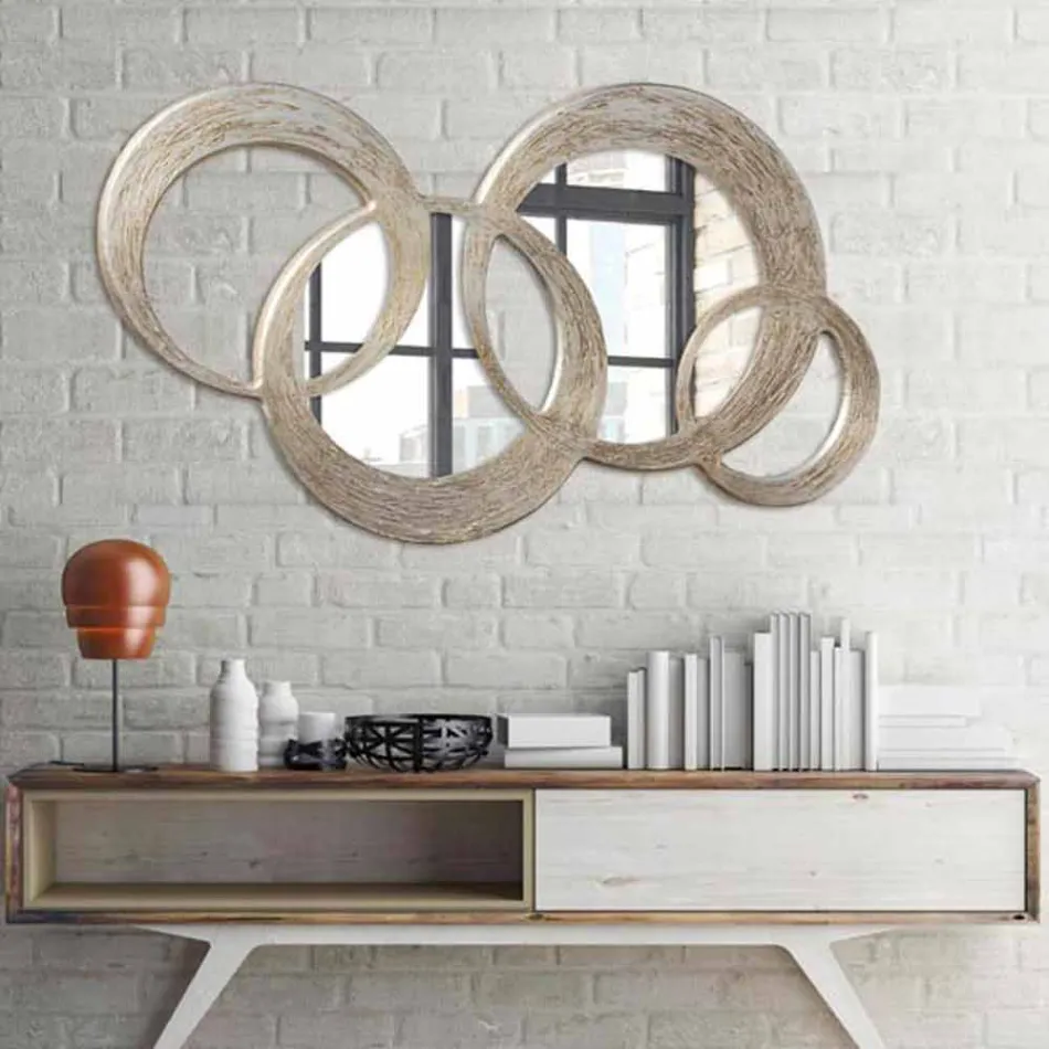 Espejo en MDF plata Acabado de hoja de mecanizado de la bola de material de Viadurini