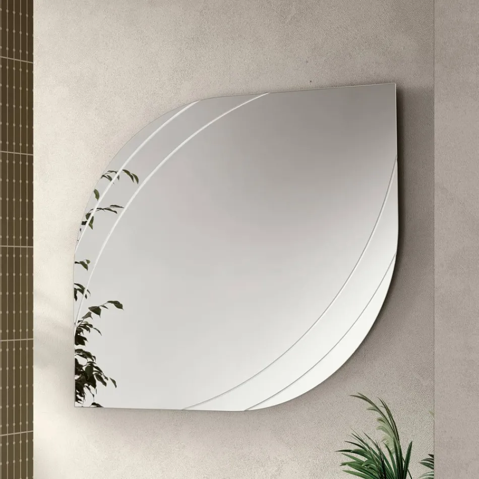 Espejo de cristal con grabados en dos tamaños y colores, fabricado en Italia - Vela Viadurini