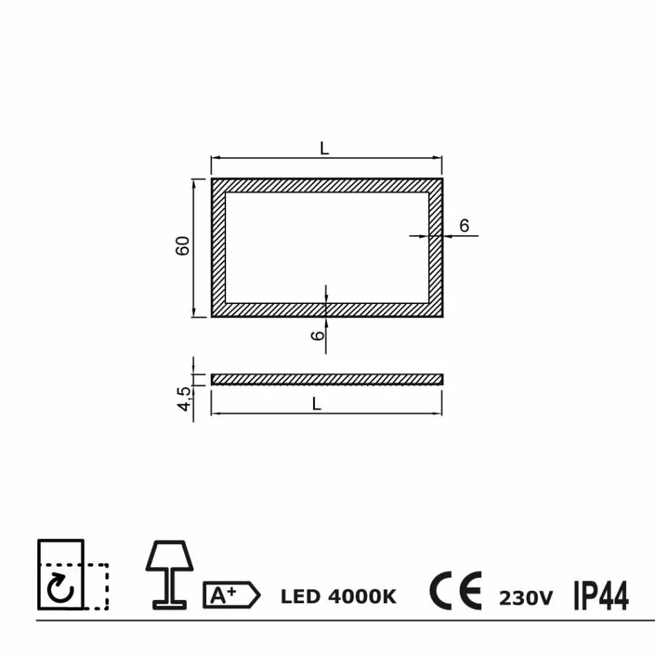 espejo moderno con bordes de vidrio esmerilado, iluminación LED, Ady Viadurini