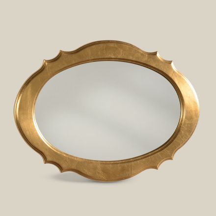 Espejo Oval con Marco de Madera Pan de Oro Made in Italy - Florence Viadurini