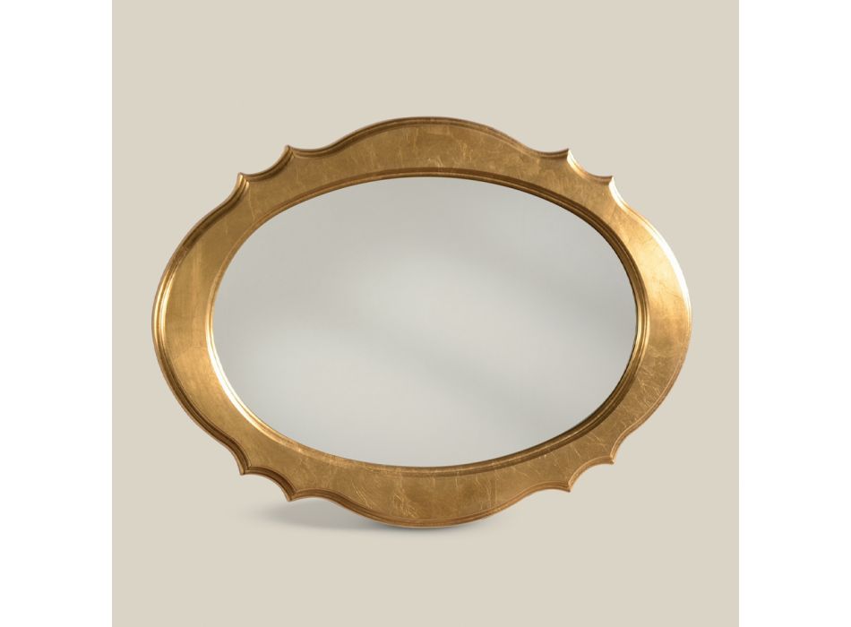 Espejo Oval con Marco de Madera Pan de Oro Made in Italy - Florence Viadurini