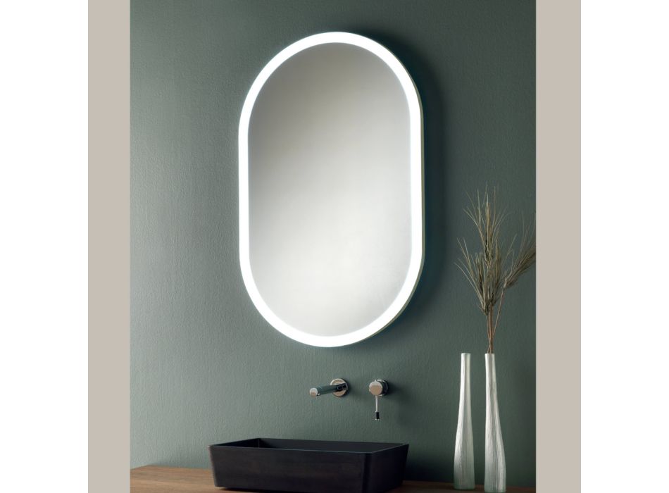 Espejo ovalado con estructura de metal y luces Made in Italy - Mozart Viadurini