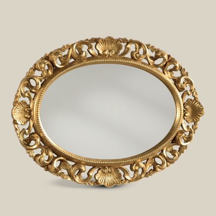Espejo ovalado con marco de madera perforada en pan de oro Made in Italy - Florence Viadurini