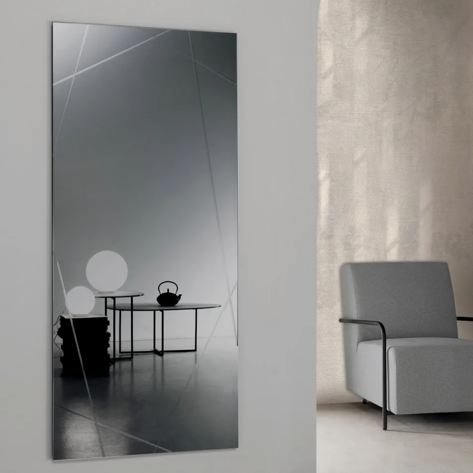 Espejo rectangular con grabados láser, fabricado en Italia - Alberta Viadurini