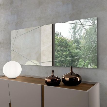 Espejo rectangular con grabados láser, fabricado en Italia - Alberta Viadurini