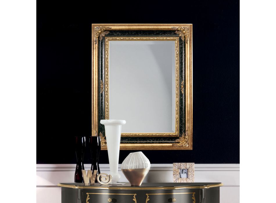 Espejo rectangular en madera de pan de oro y negro Made in Italy - Sophie Viadurini