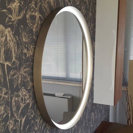 Espejo de pared redondo con marco de metal varios colores y luz led - Renga Viadurini