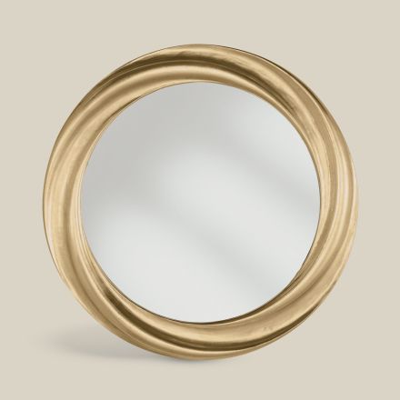 Espejo redondo con marco de madera dorada de lujo Made in Italy - Adelin Viadurini