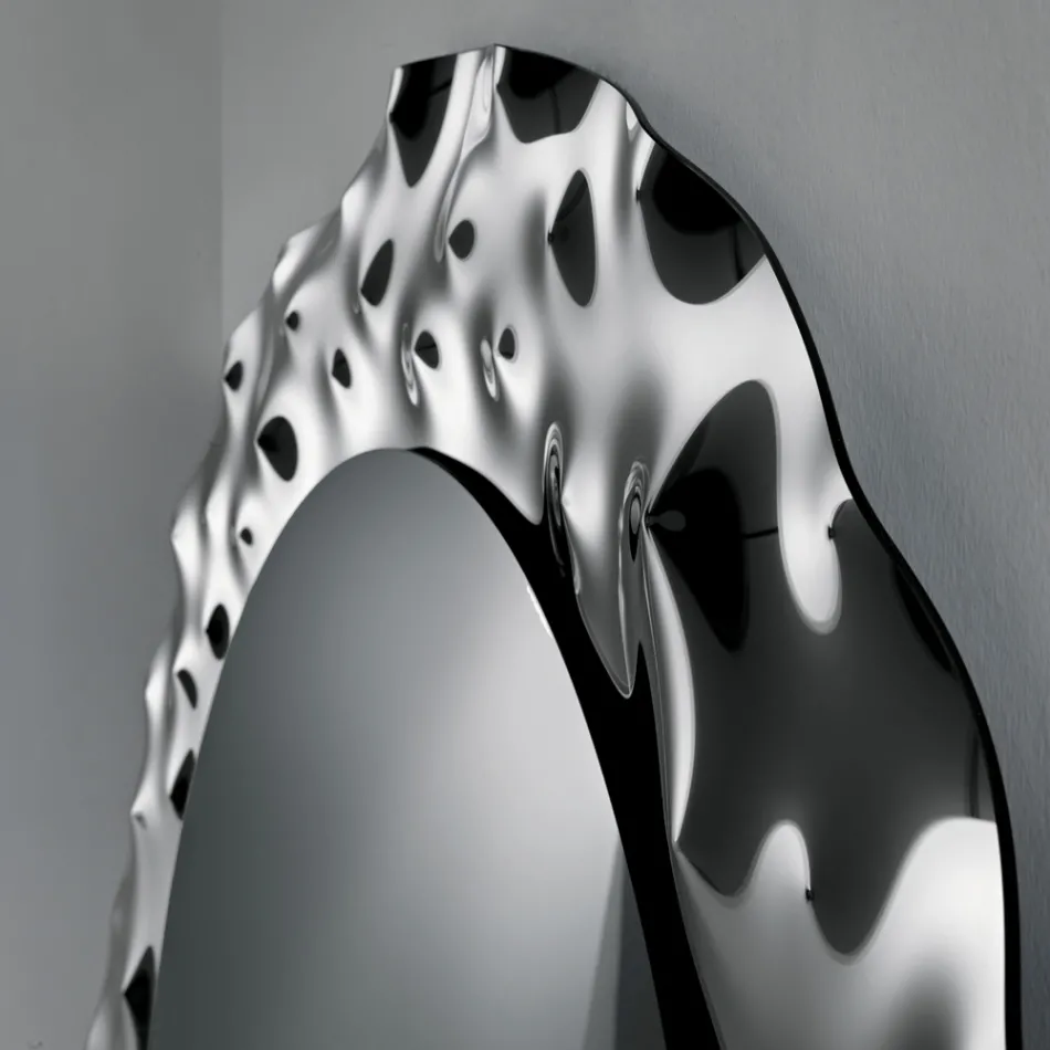 Espejo redondo con marco de cristal ondulado, fabricado en Italia - Adelma Viadurini