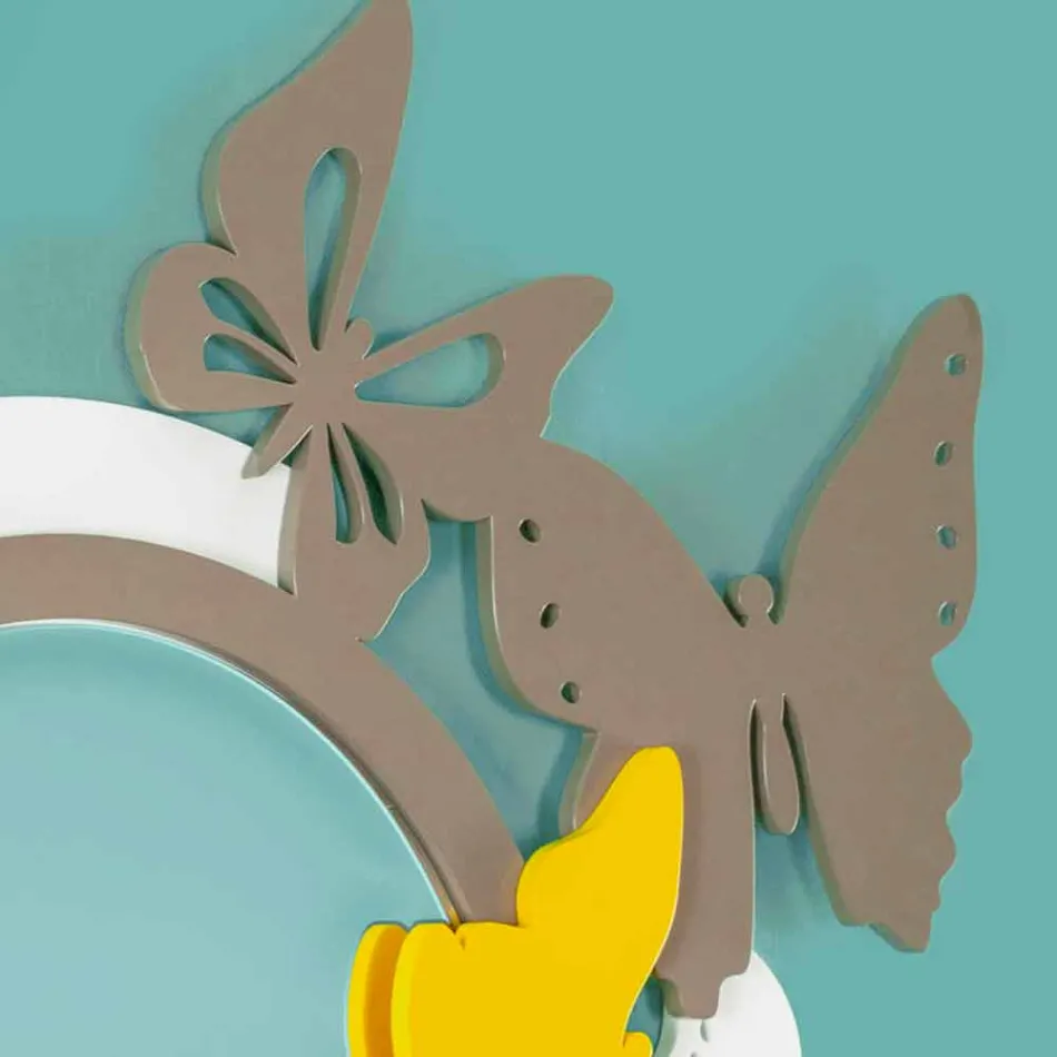 Espejo redondo de diseño moderno en madera coloreada con mariposas - Beat Viadurini