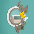 Espejo redondo de diseño moderno en madera coloreada con mariposas - Beat Viadurini