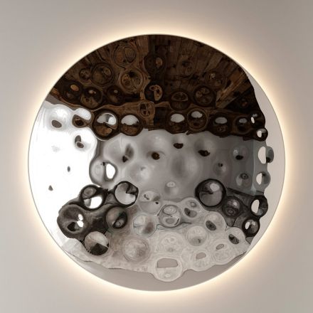 Espejo de pared redondo Clea de cristal martillado, fabricado en Italia. Viadurini