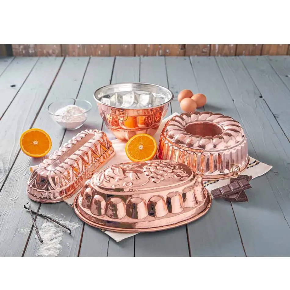 Postres Molde para pasteles ovalado en cobre estañado a mano con decoración - Gianfilippo Viadurini